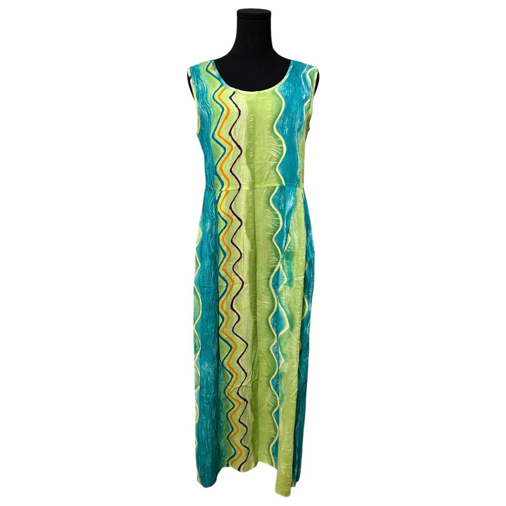 Vintage Jams World Sleeveless Tank Dress Hawaii Tropical Resort Green Blue Small